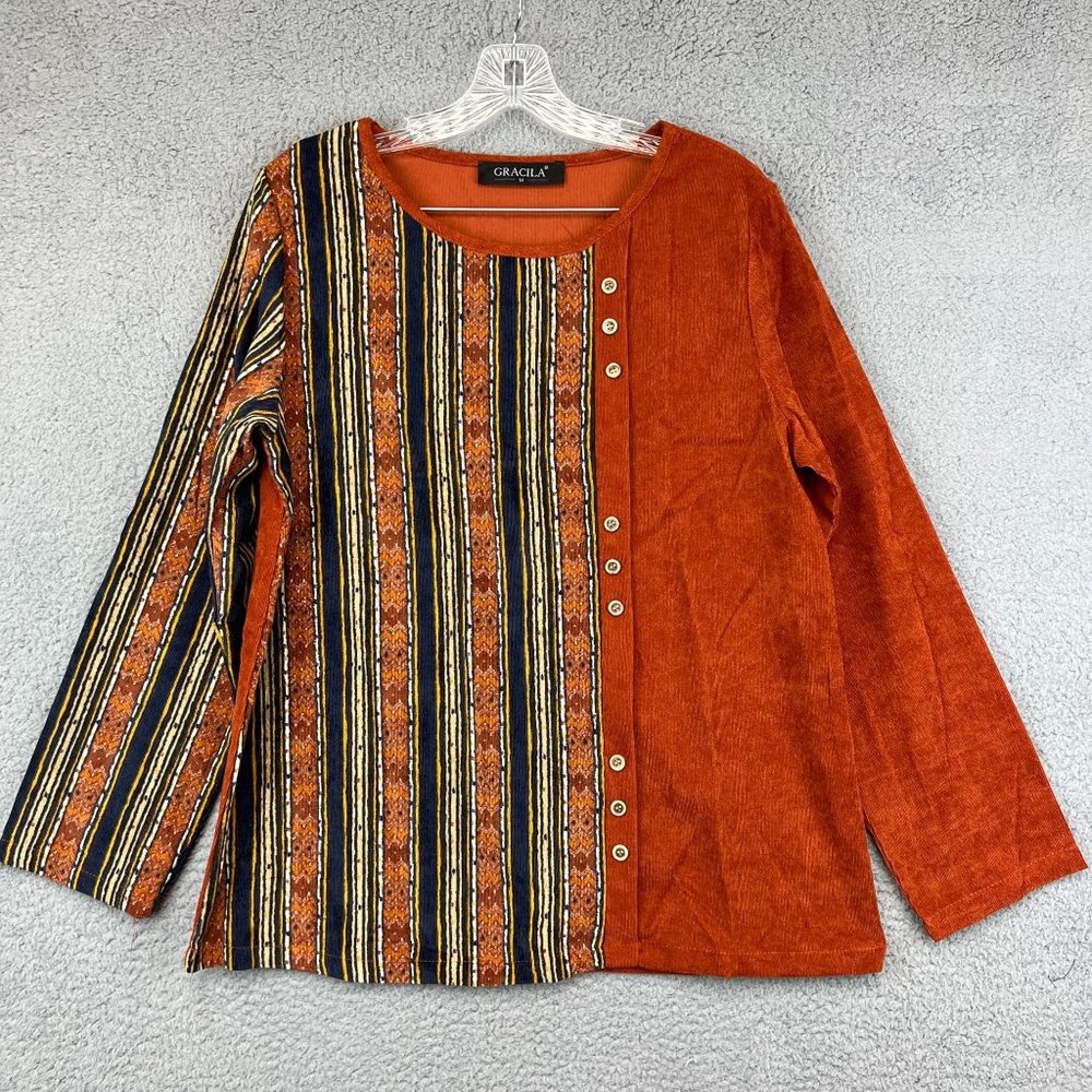 Gracila women's cord striped brown top size M